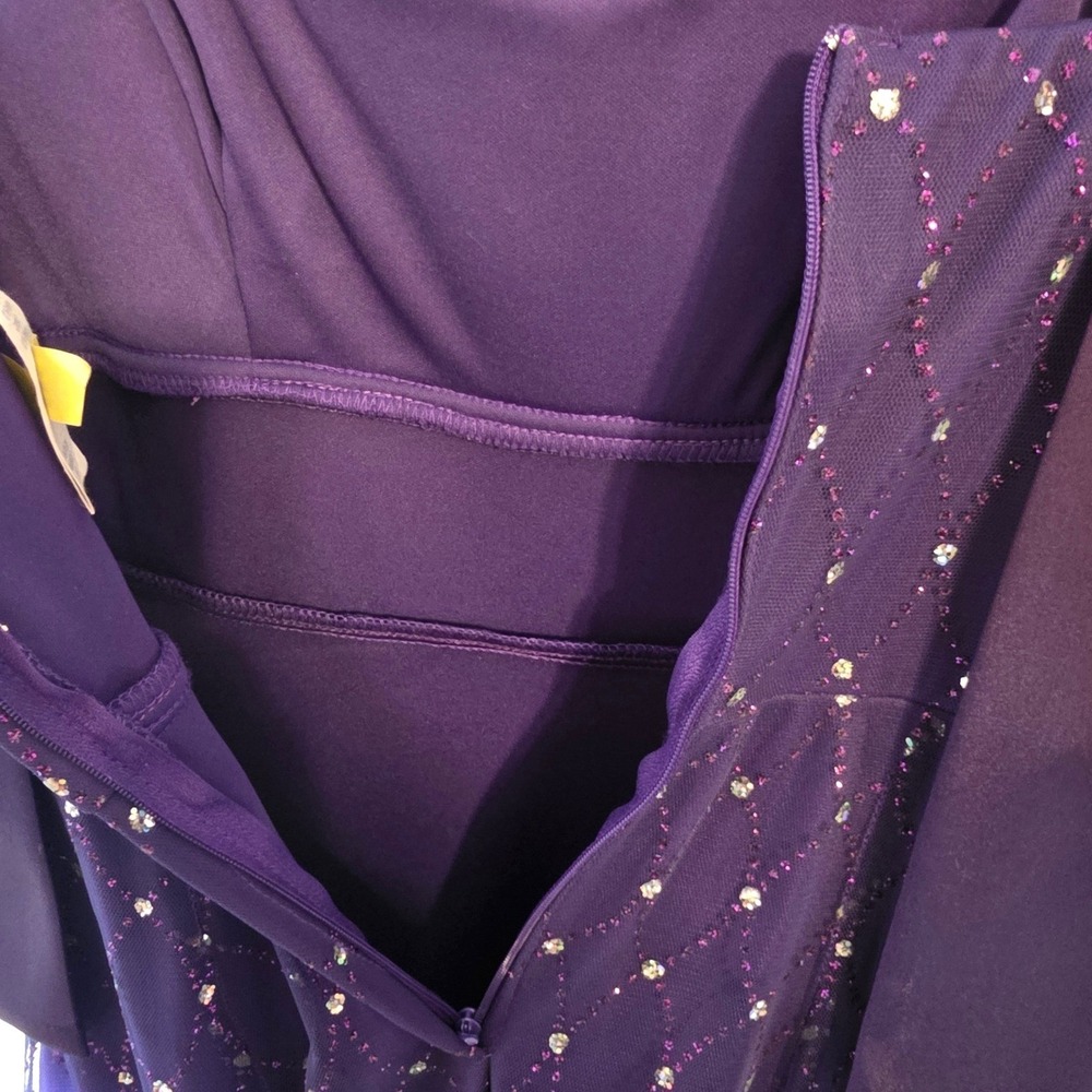 B. Darlin Purple Sequin Mesh Cocktail Dress Party Bow Size 7/8 Homecoming - Picture 10 of 11